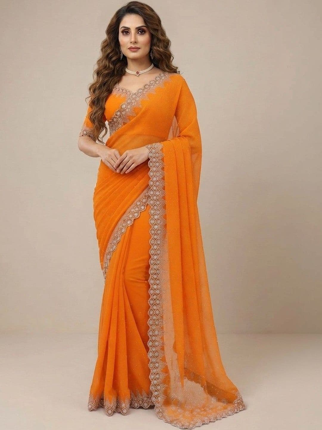 SmileyFashion Pure Georgette Saree thumbnail 2