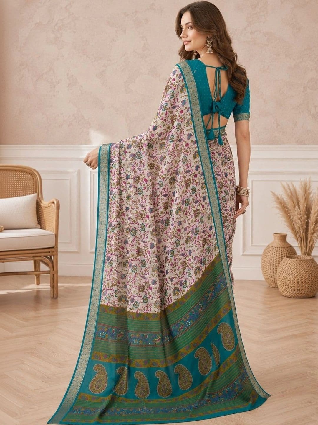 all about you Floral Zari Poly Crepe Saree thumbnail 3