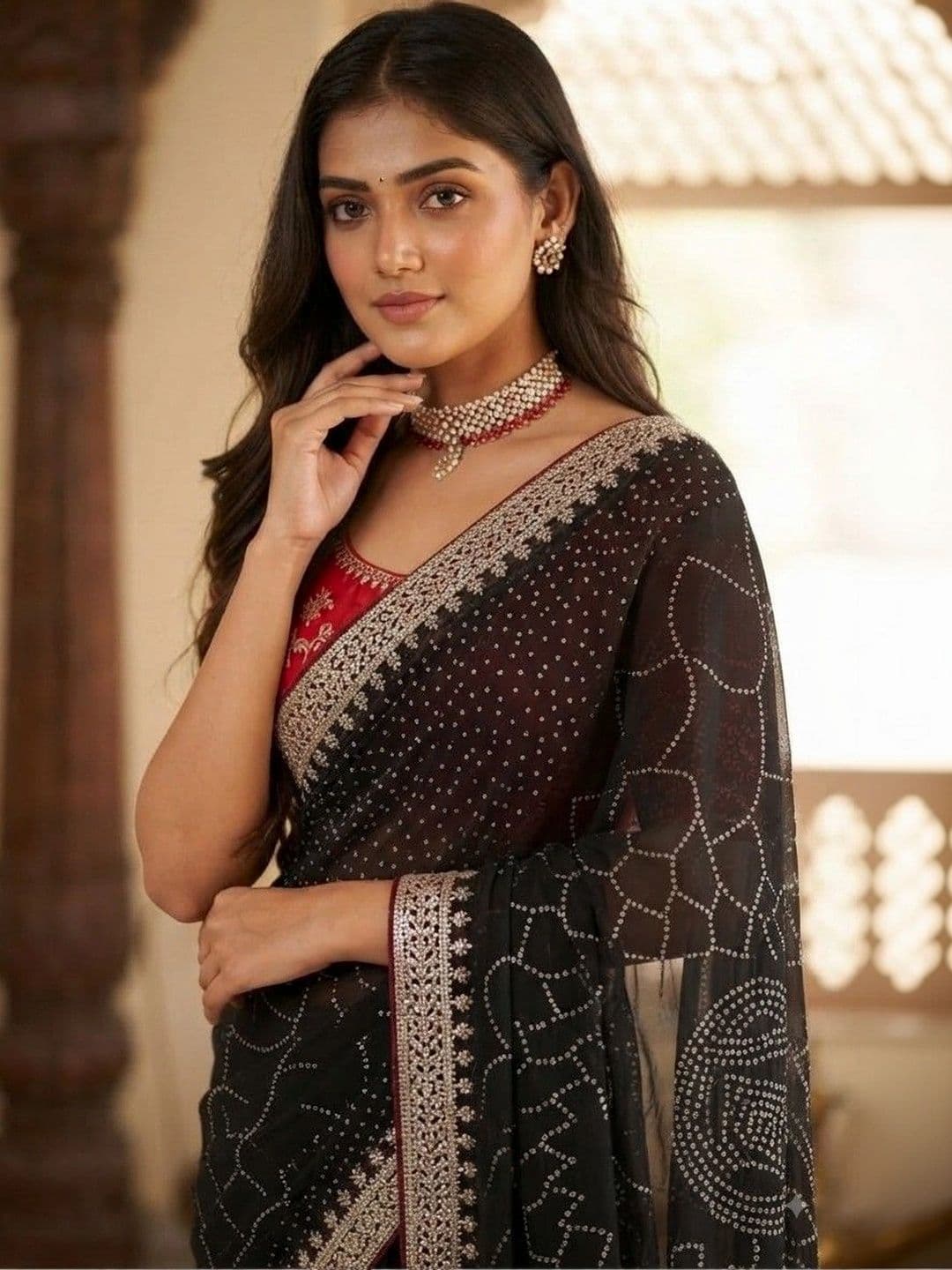 SmileyFashion Bandhani Zari Art Silk Designer Saree thumbnail 2