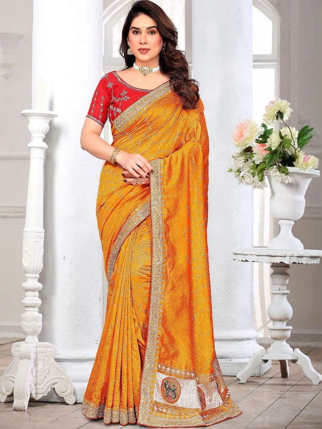 SmileyFashion Bandhani Embroidered Art Silk Designer Saree - view 1