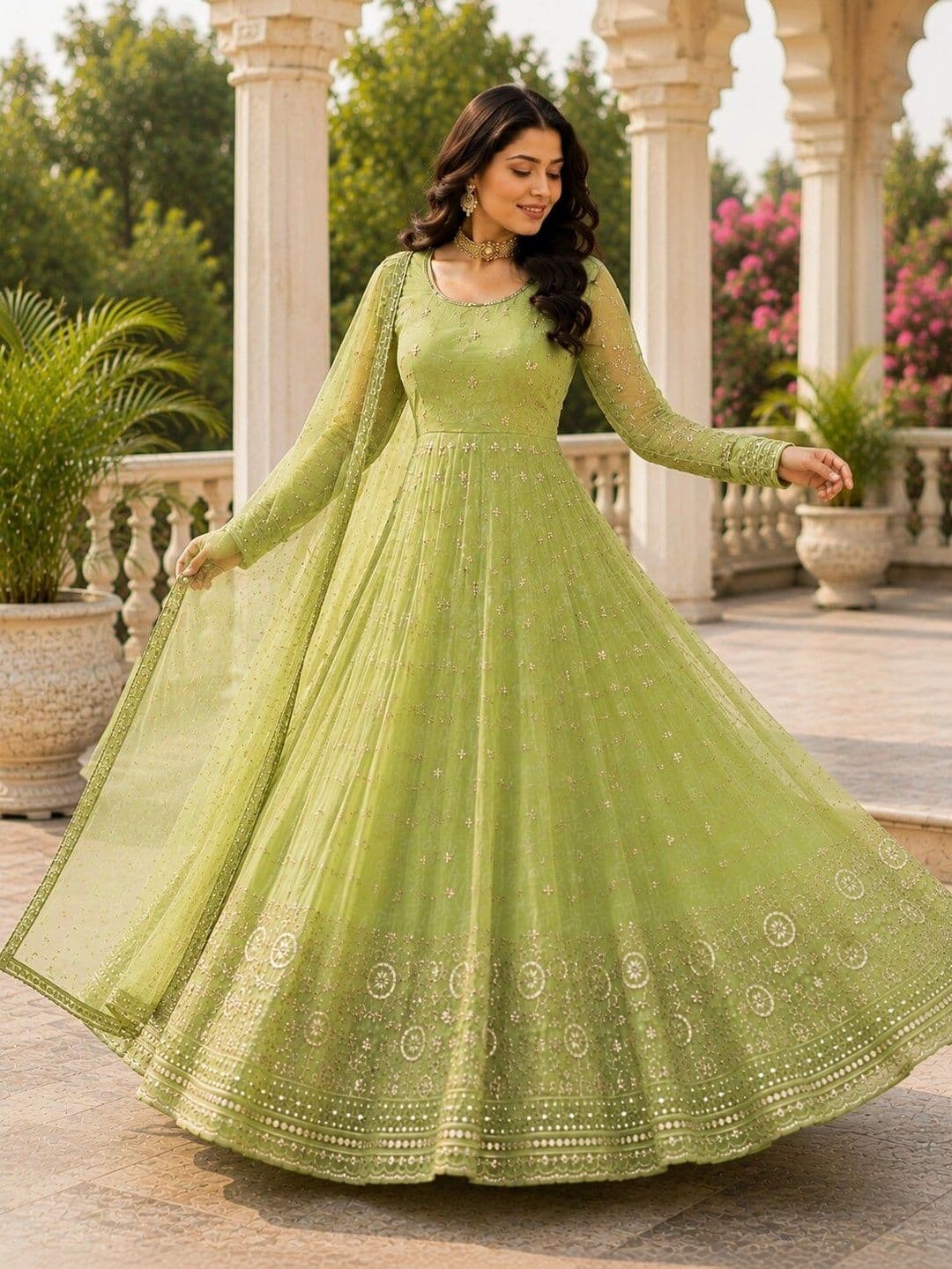 KALINI Women Ethnic Motifs Embroidered Empire Sequinned Kurta with Trousers & With Dupatta thumbnail 6