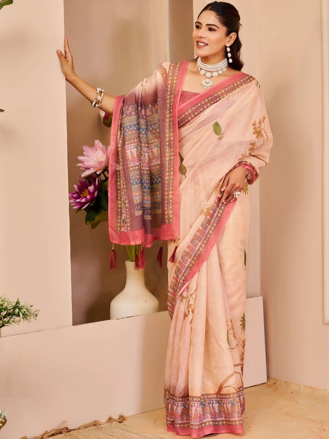 HERE&NOW Floral Silk Cotton Handloom Saree thumbnail 4