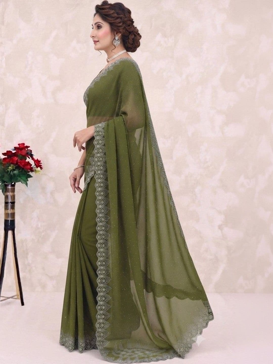 SmileyFashion Embellished Pure Georgette Saree thumbnail 6