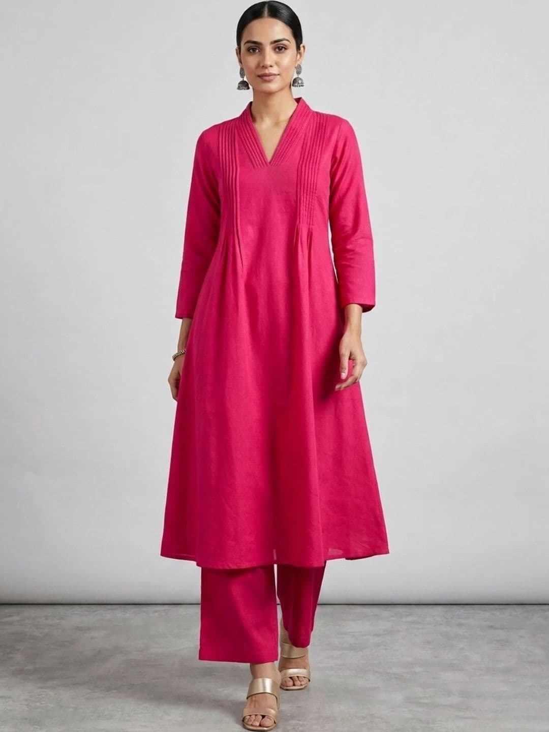 NAVYAAZRI Women Regular Pure Silk Kurta with Palazzos thumbnail 2