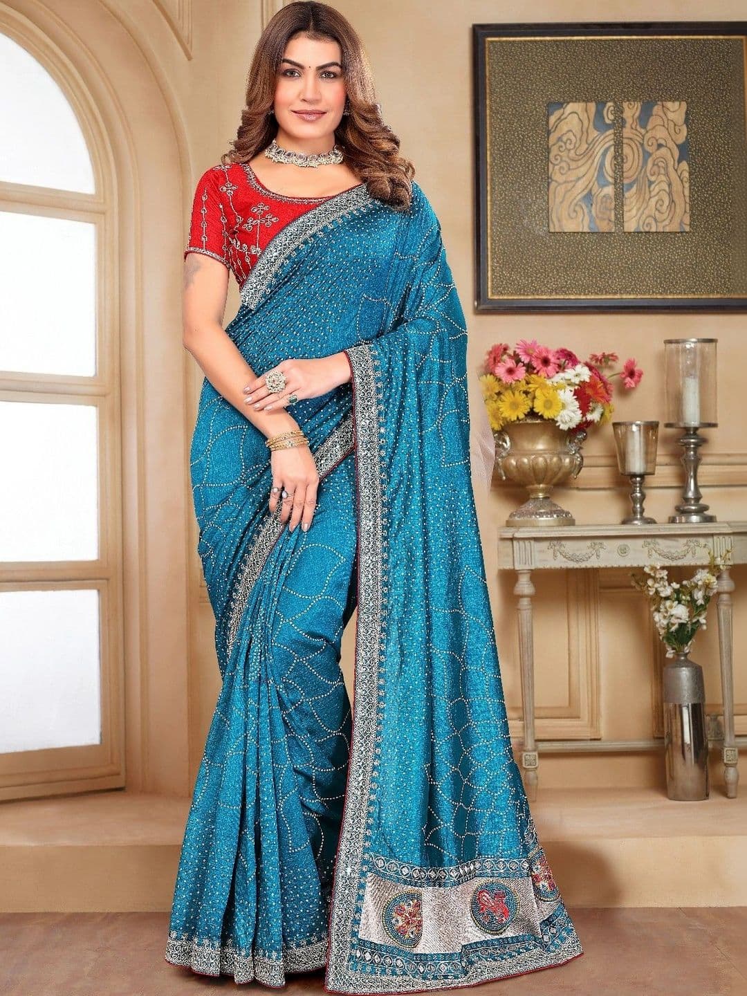 SmileyFashion Bandhani Embroidered Art Silk Designer Saree - view 1