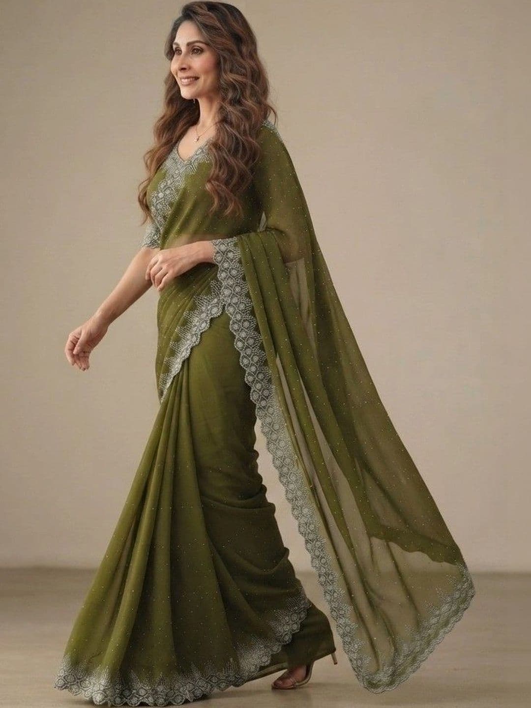 SmileyFashion Embellished Pure Georgette Saree thumbnail 5