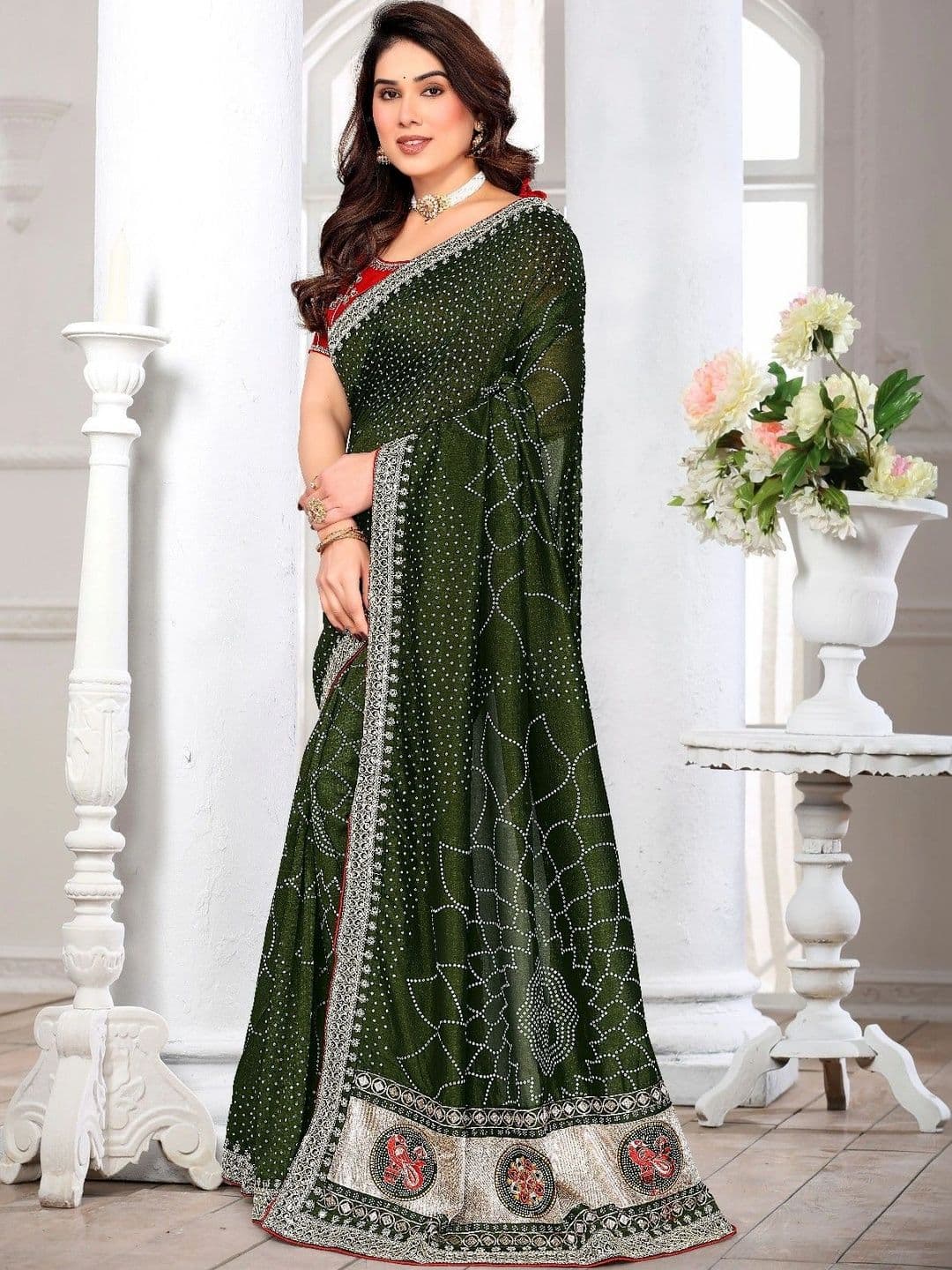 SmileyFashion Bandhani Embroidered Art Silk Designer Saree thumbnail 3