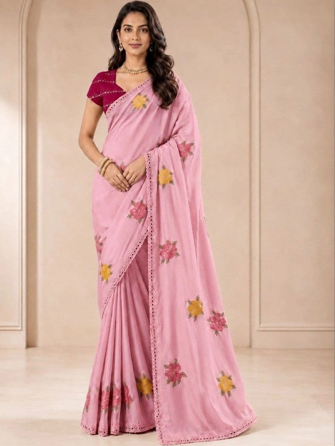 Kandora Floral Embroidered Pure Georgette Designer Saree - view 1