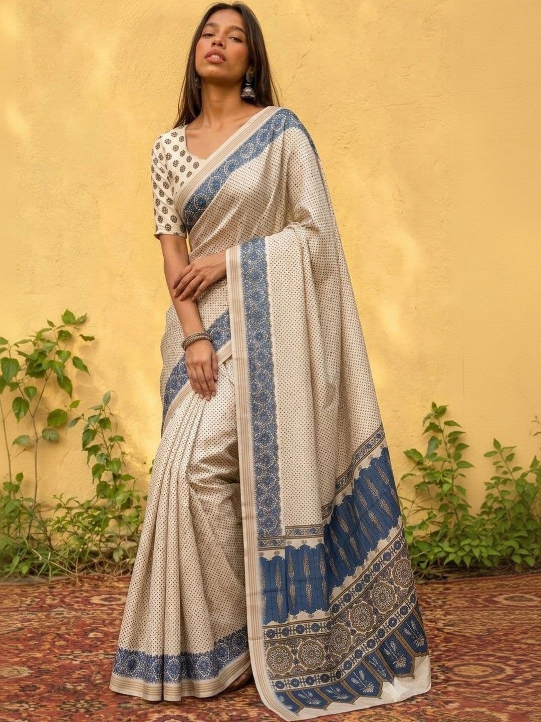 AARYAN SAREES Women Polka Dot Printed Gadwal Saree thumbnail 4