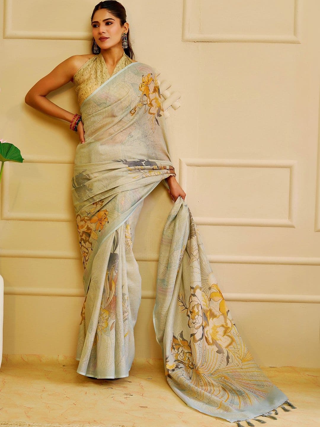 MANVAA Floral Printed Silk Cotton Saree thumbnail 2