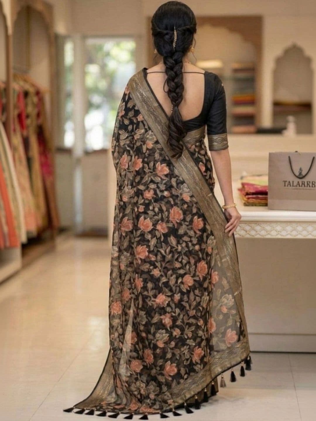 Moda Rapido Floral Zari Brasso Saree thumbnail 4