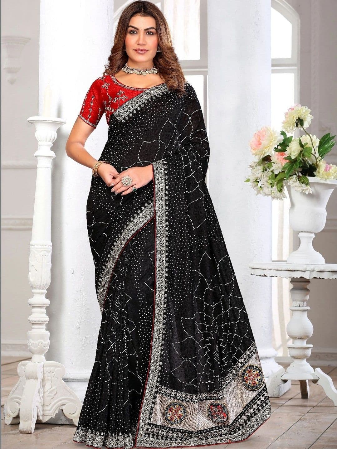 SmileyFashion Embellished Embroidered Art Silk Designer Saree thumbnail 4