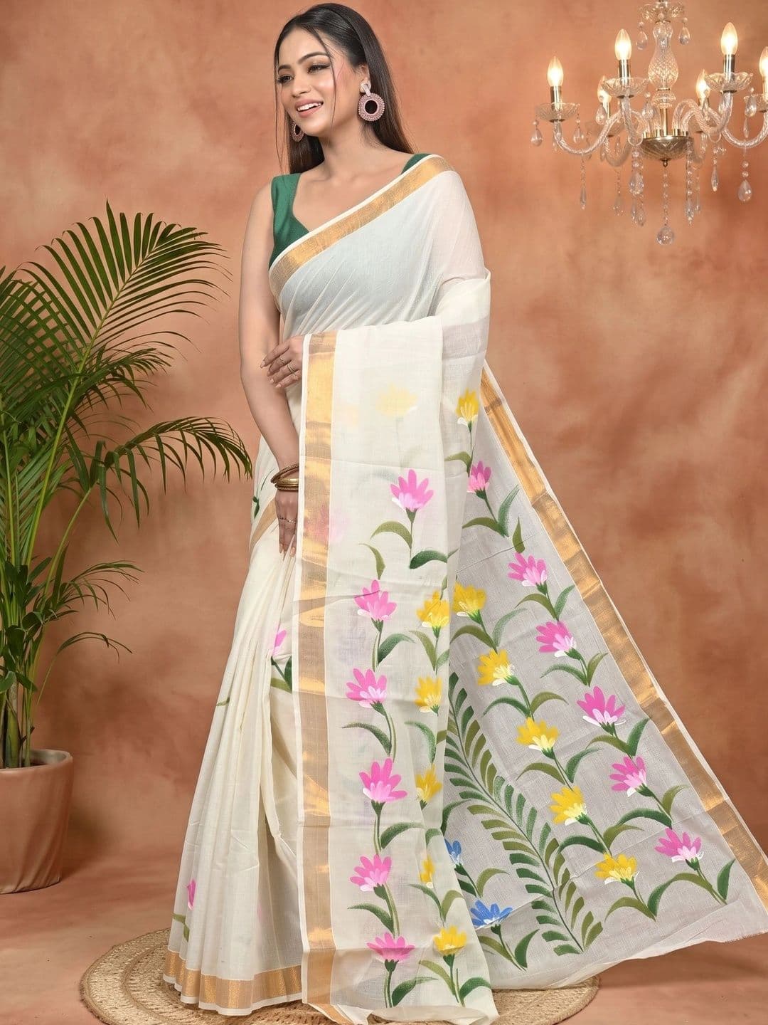 GitAsit Floral Women  Sequinned Pure Cotton Handloom Taant Saree thumbnail 4