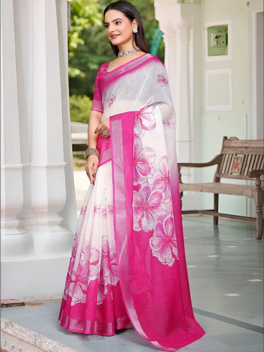 MANVAA Women Cotton Linen Saree thumbnail 4