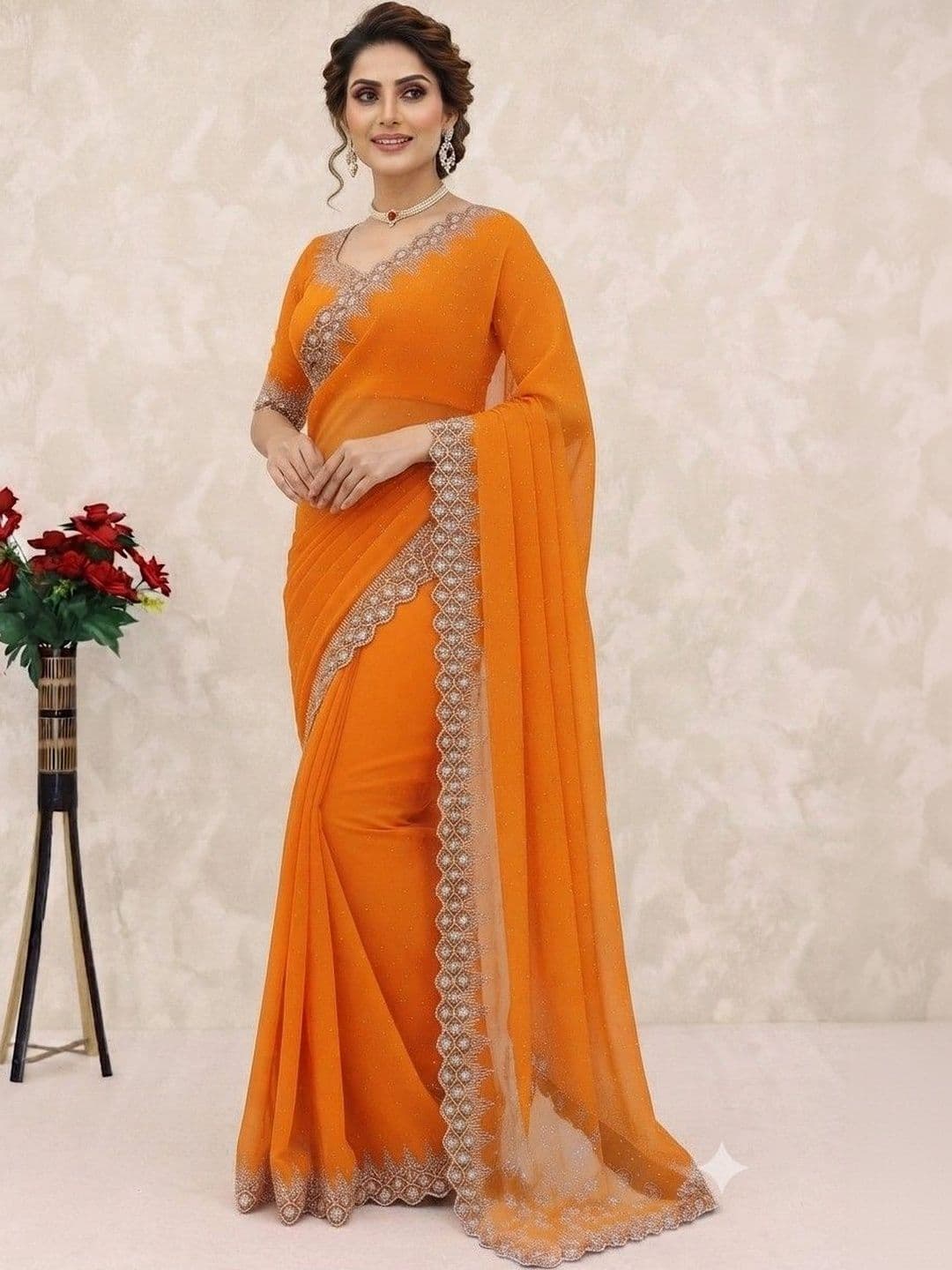 SmileyFashion Pure Georgette Saree thumbnail 4