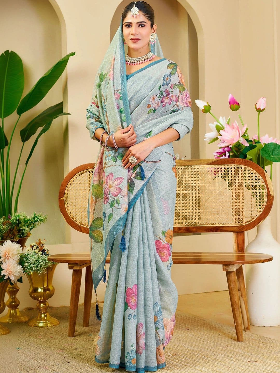 HERE&NOW Women Floral Silk Cotton Handloom Saree thumbnail 3