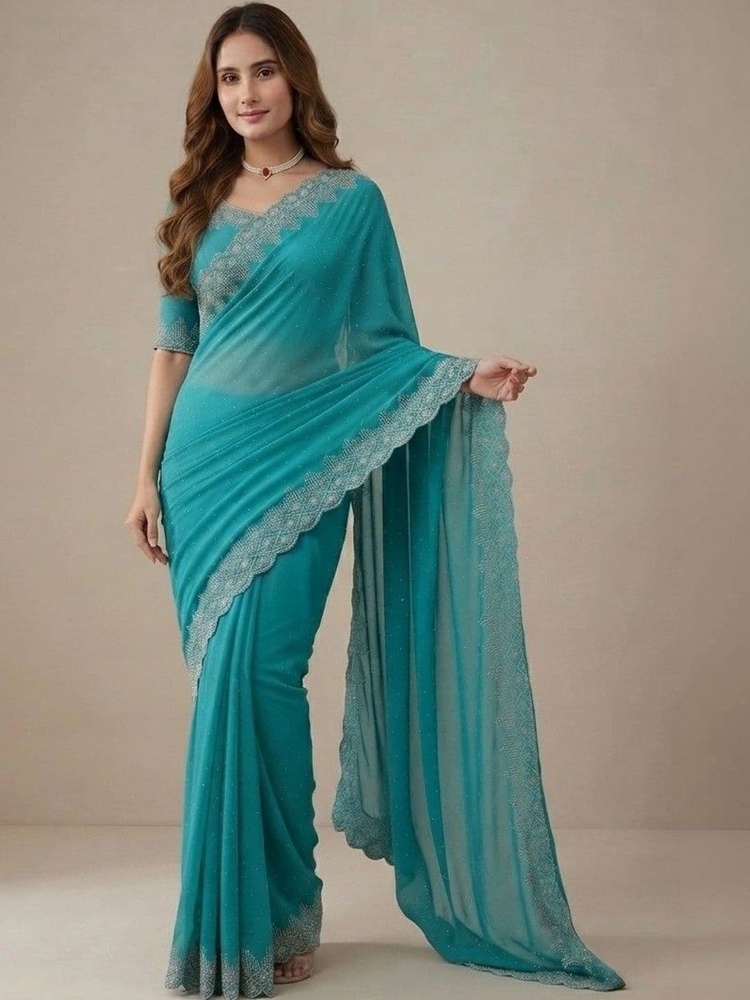 SmileyFashion Pure Georgette Saree thumbnail 4