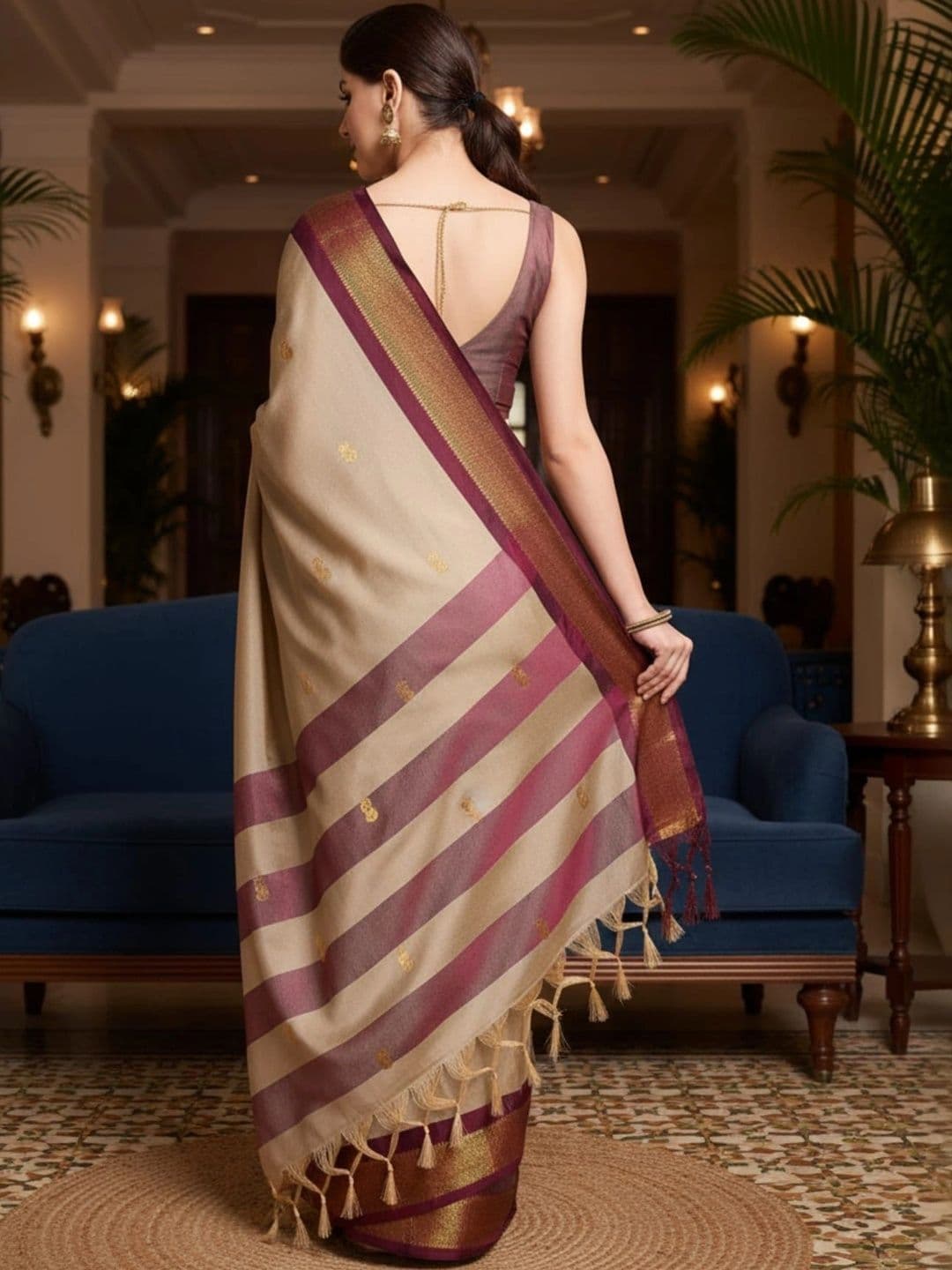 Sangria Zari Pure Cotton Kanjeevaram Saree thumbnail 3