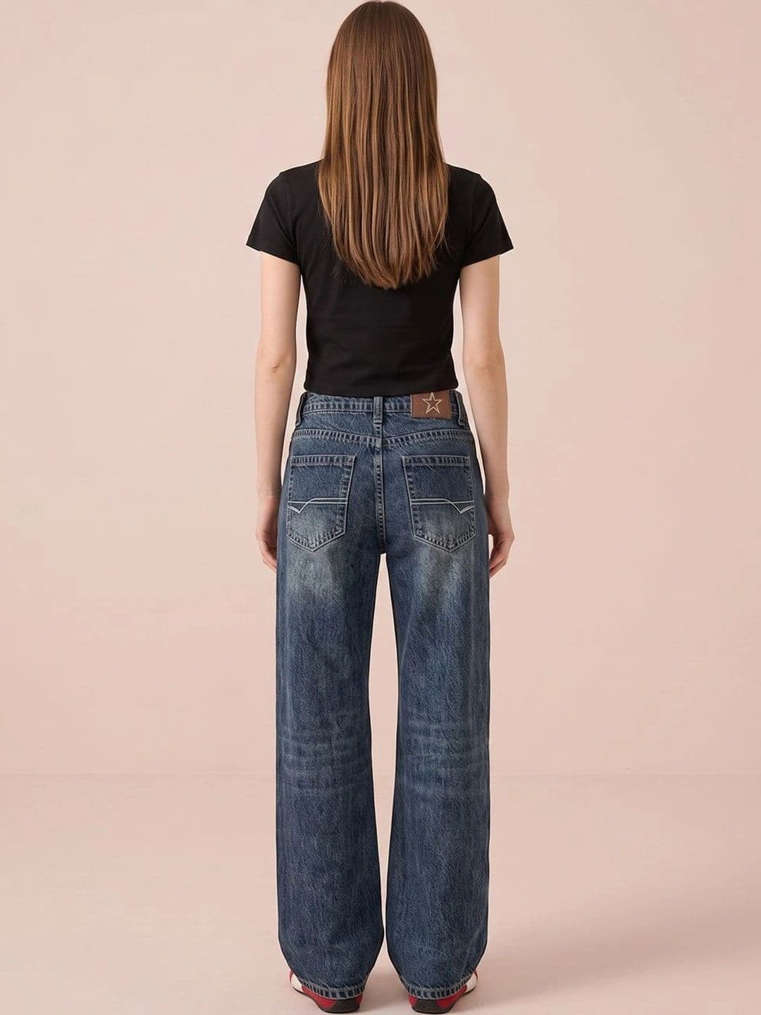 ATELIER REBEL Women Wide Leg Mid-Rise Low Distress Heavy Fade Jeans thumbnail 6