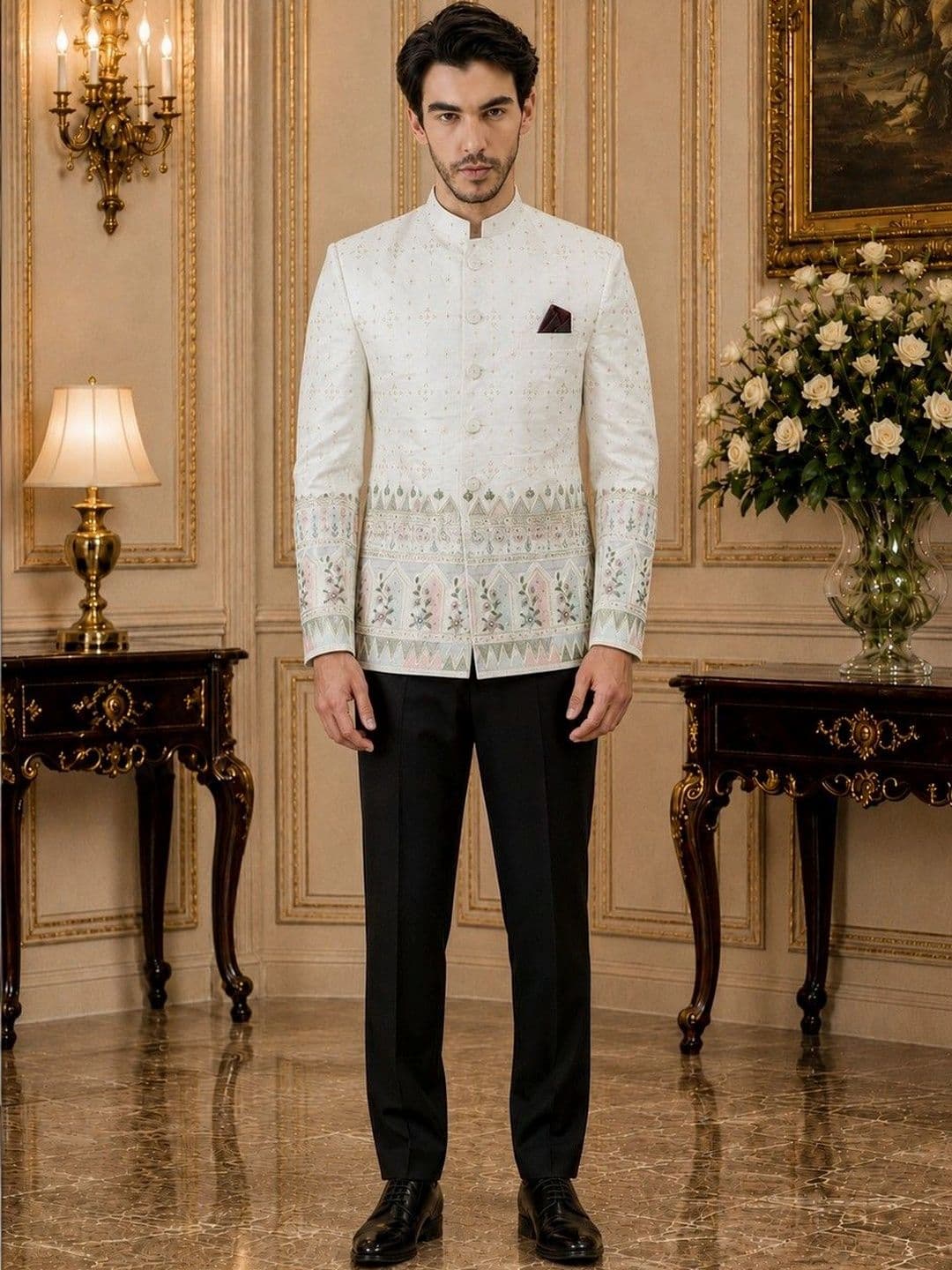 House of Pataudi Printed Mandarin Collar Jodhpuri Blazers thumbnail 5