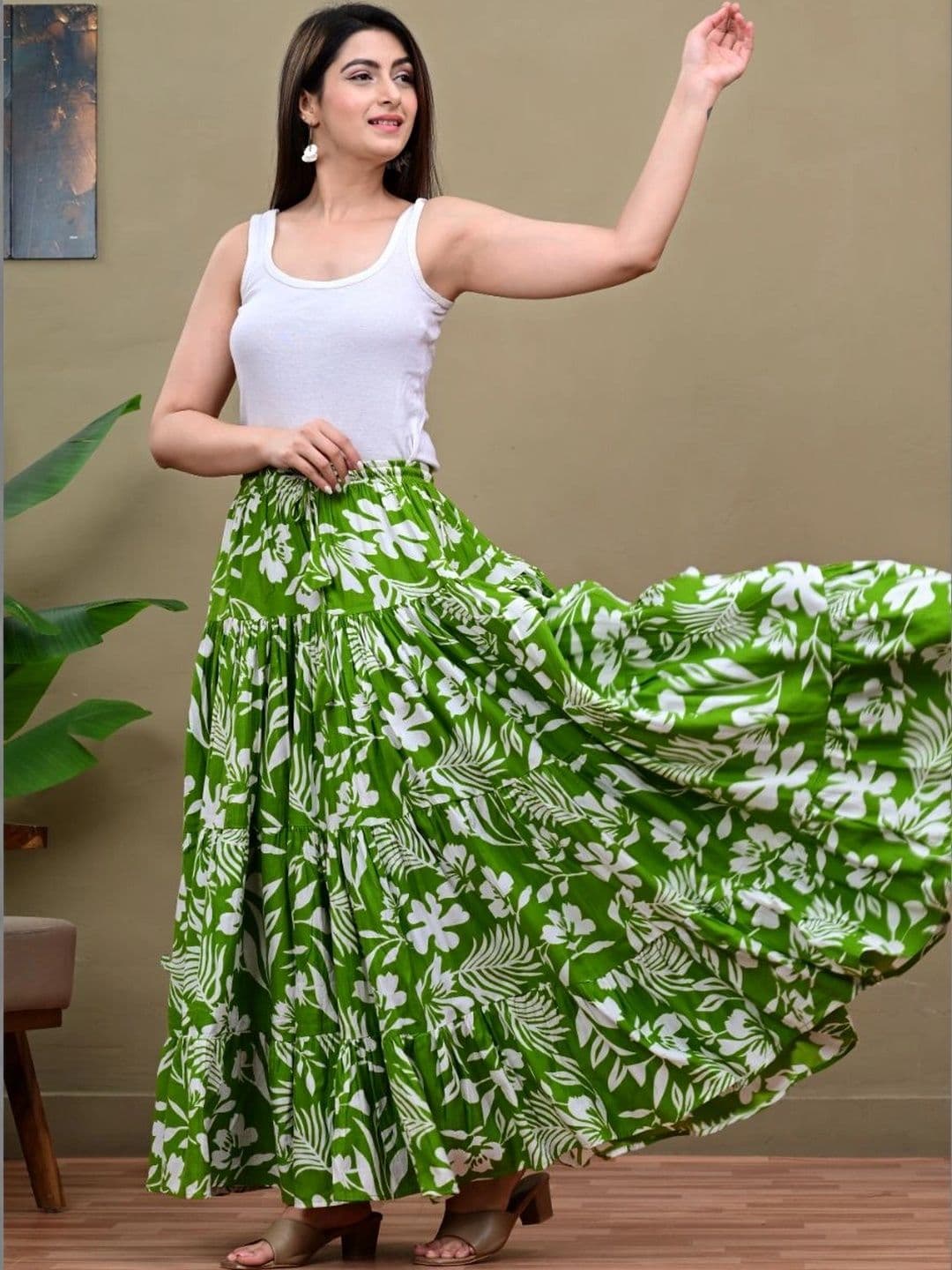 KELWA Women Floral Tropical Maxi Flared Skirt thumbnail 7
