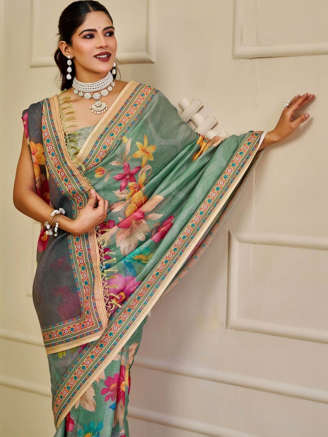 MANVAA  Women Floral Silk Cotton Handloom Saree thumbnail 6