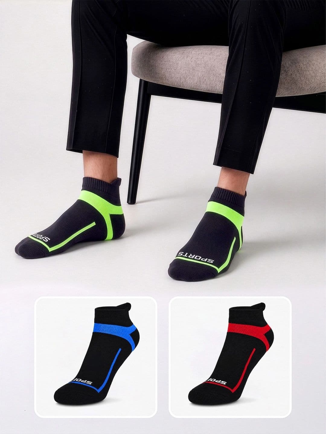 LOUIS STITCH Men Pack of 3 Cotton Assorted Colourblocked Ankle Length Socks - view 1