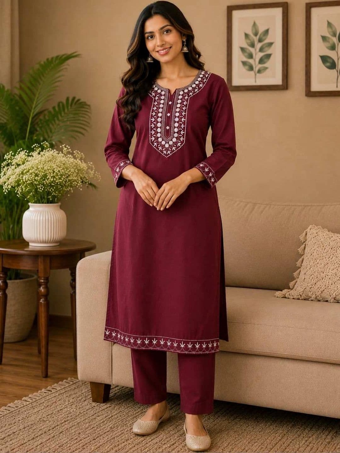 RICF ROYALS INDIA FASHION COLLECTION Women Ethnic Motifs Embroidered Regular Thread Work Kurta with Trousers thumbnail 4