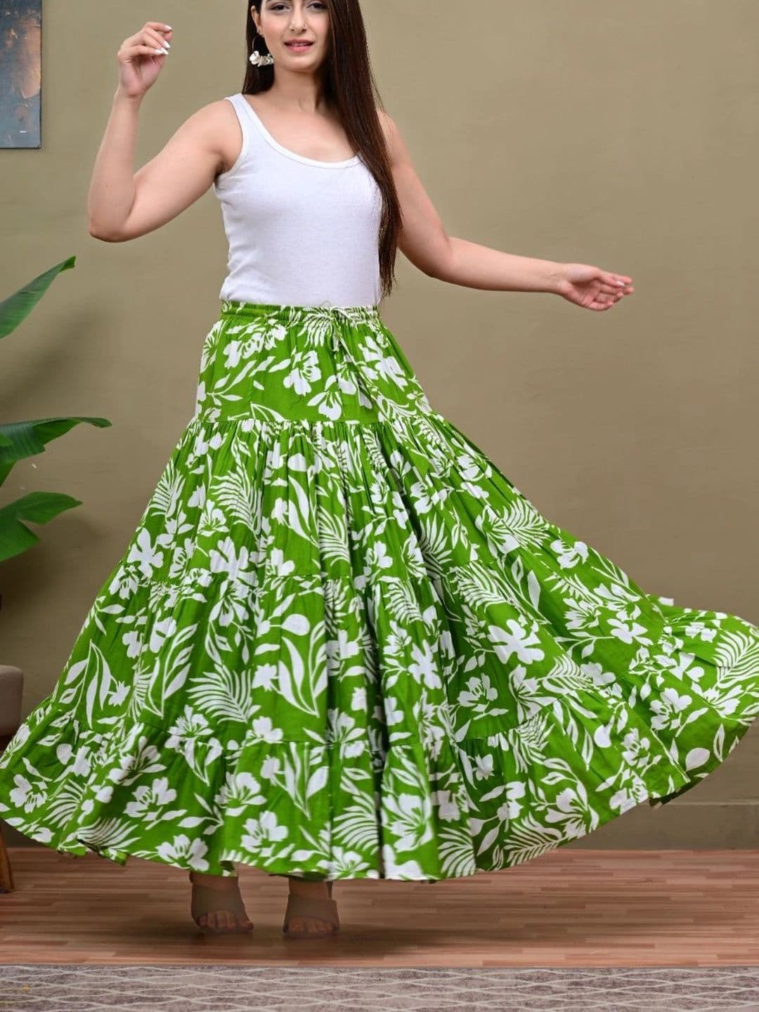 KELWA Women Floral Tropical Maxi Flared Skirt thumbnail 2