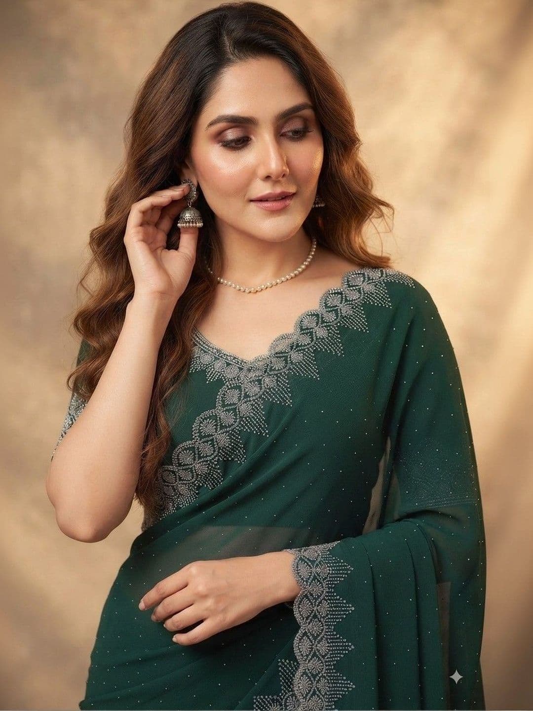 SmileyFashion Embroidered Pure Georgette Saree thumbnail 4
