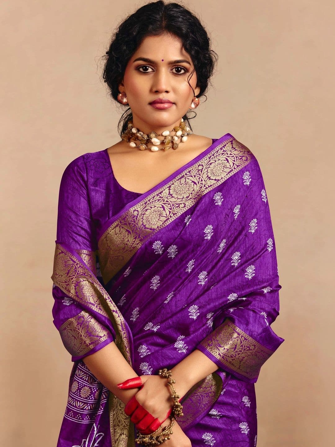 Dhaaga Ghar Ethnic Motifs Zari Silk Blend Fusion Saree thumbnail 2