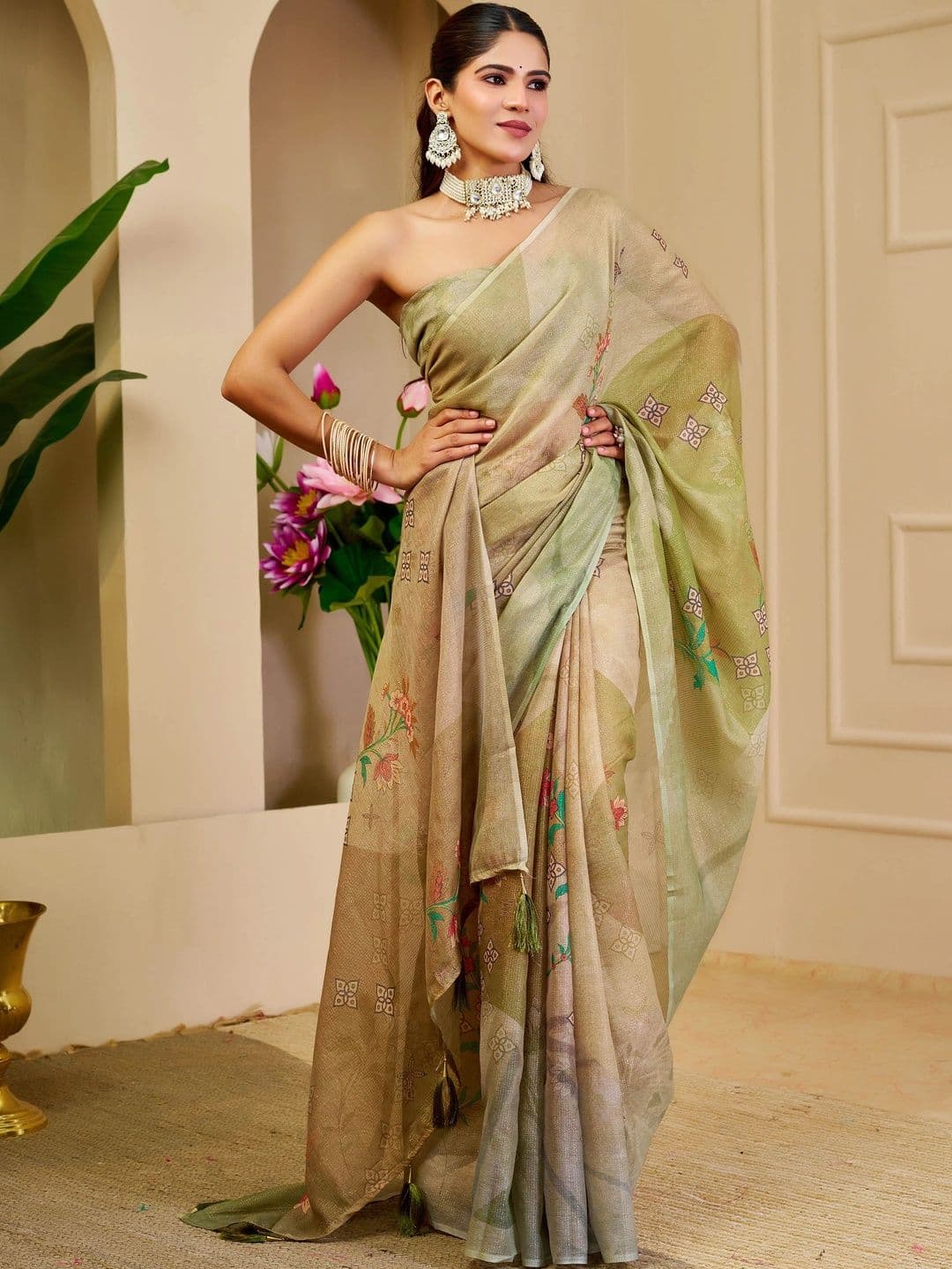 HERE&NOW Women Floral Silk Cotton Handloom Saree thumbnail 6