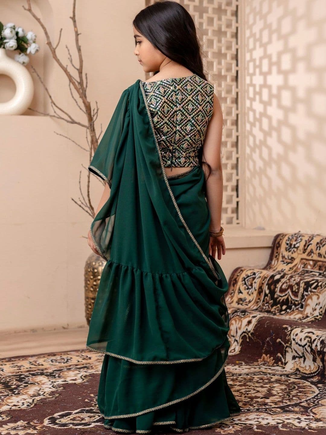 YK Girls Embellished Sequinned Ready to Wear Lehenga & thumbnail 3