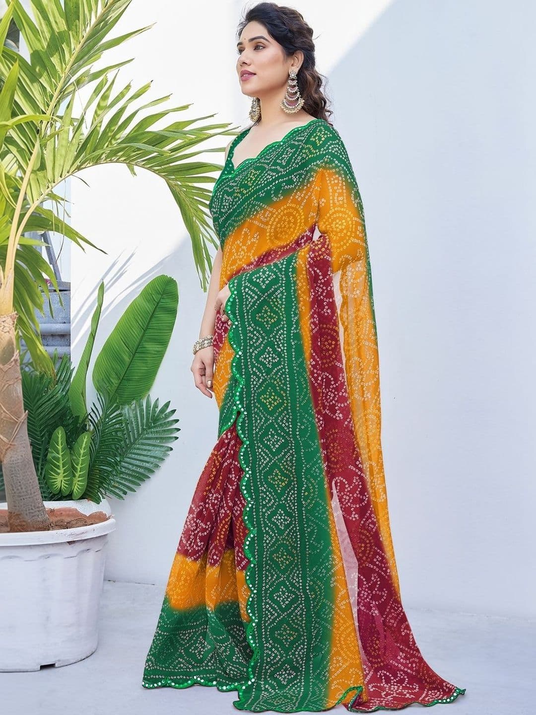 Subham Bandhani Mirror Work Poly Georgette Bandhani Saree thumbnail 7