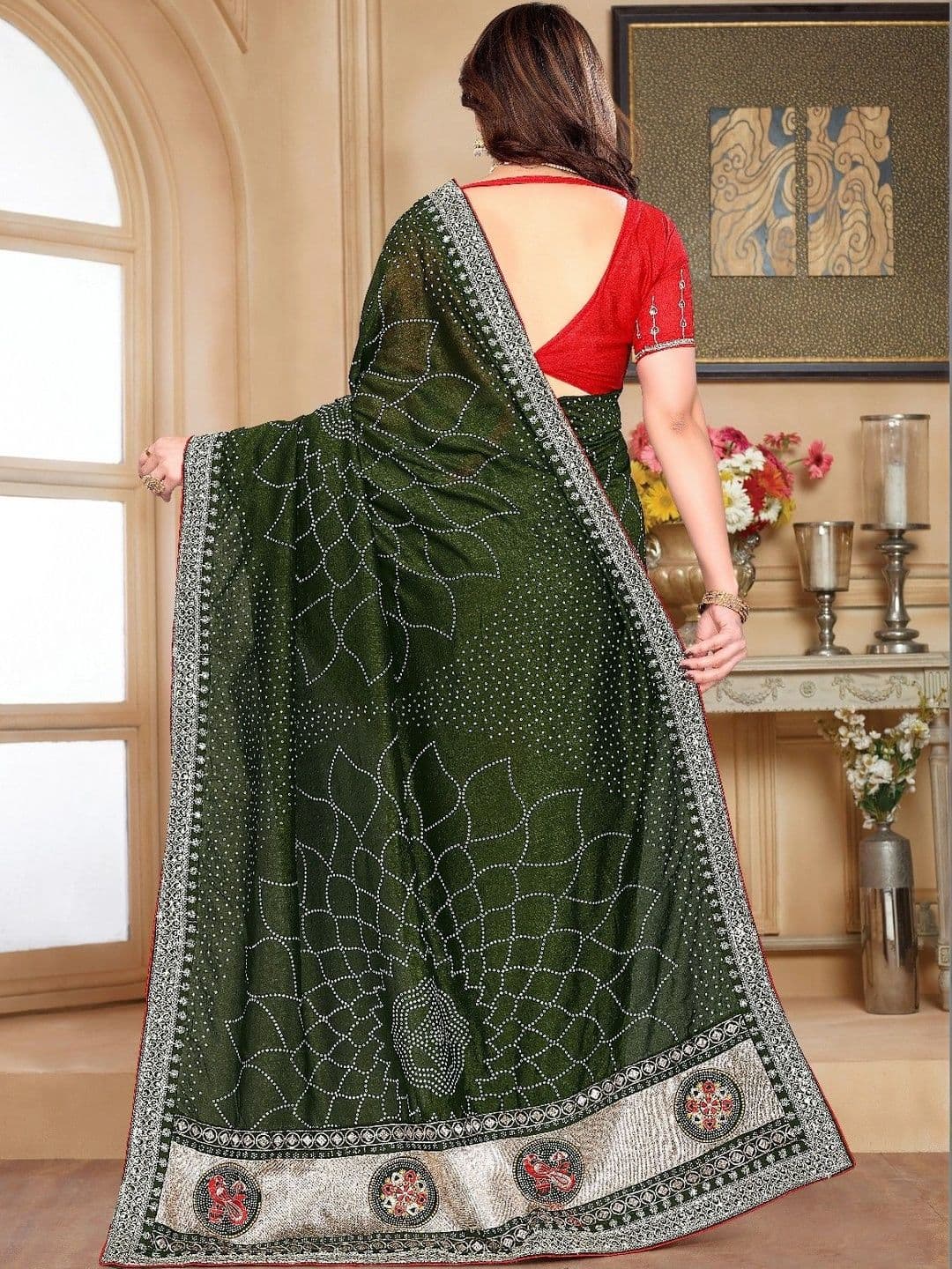 SmileyFashion Bandhani Embroidered Art Silk Designer Saree thumbnail 4