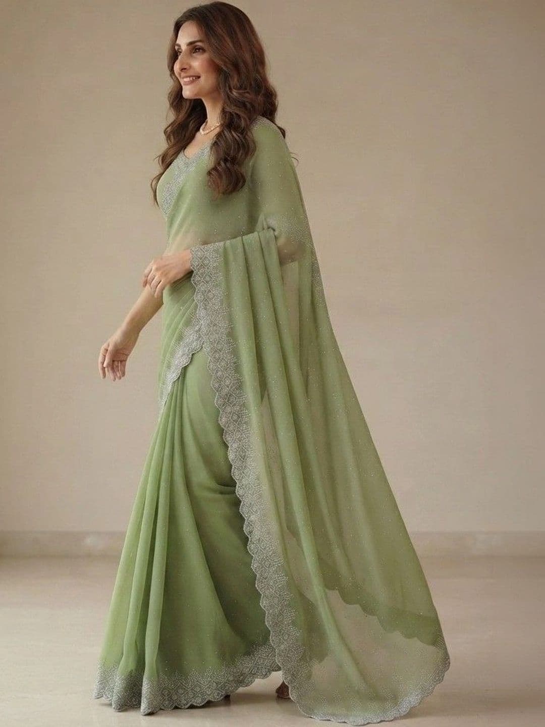 SmileyFashion Embroidered Pure Georgette Saree thumbnail 5