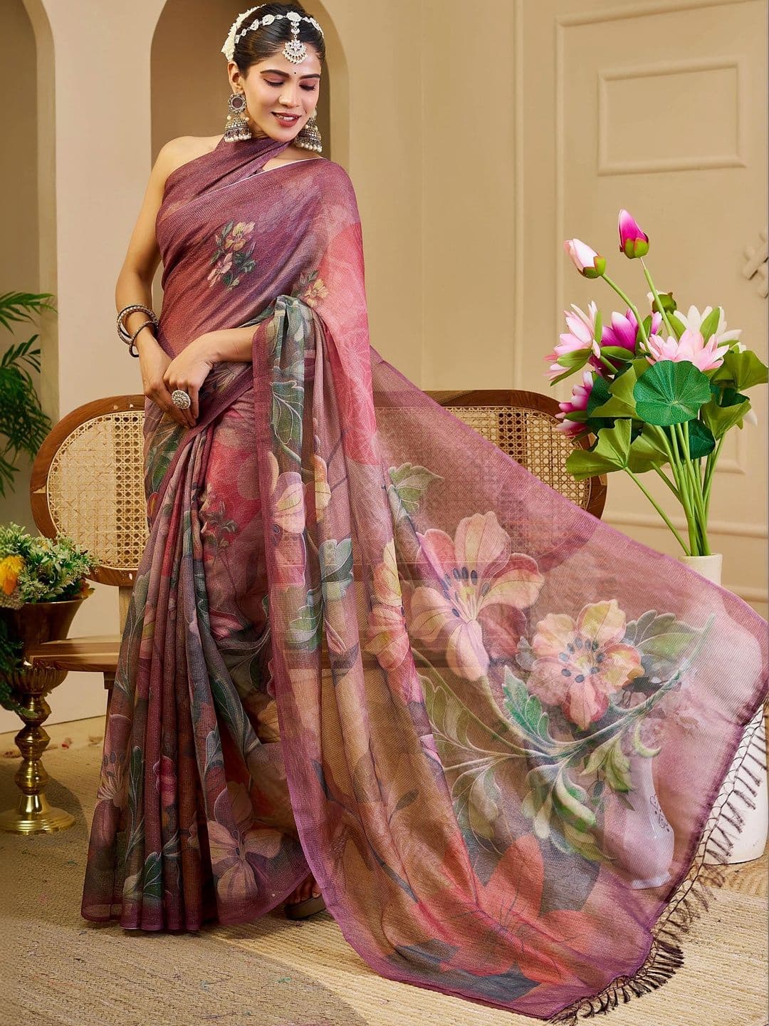 HERE&NOW Women Floral Silk Cotton Handloom Saree thumbnail 2