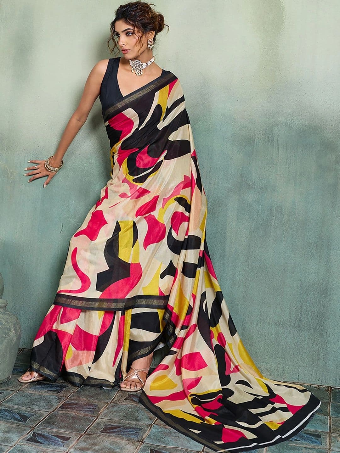 KALINI Designer Block Print Saree thumbnail 2