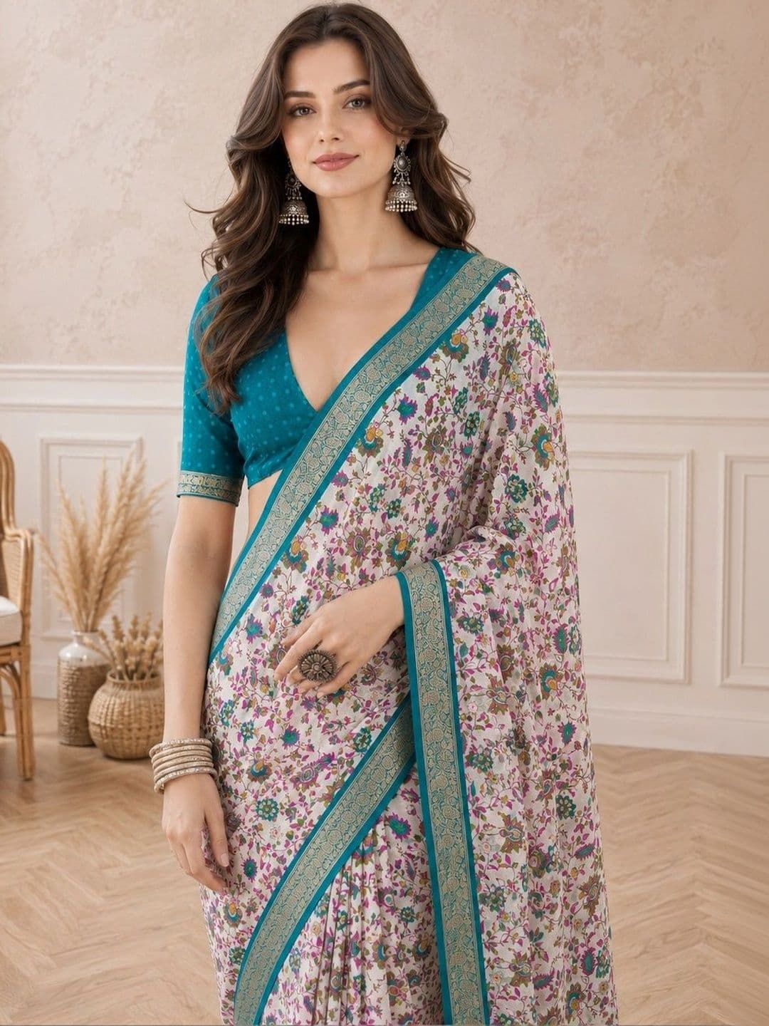 all about you Floral Zari Poly Crepe Saree thumbnail 4