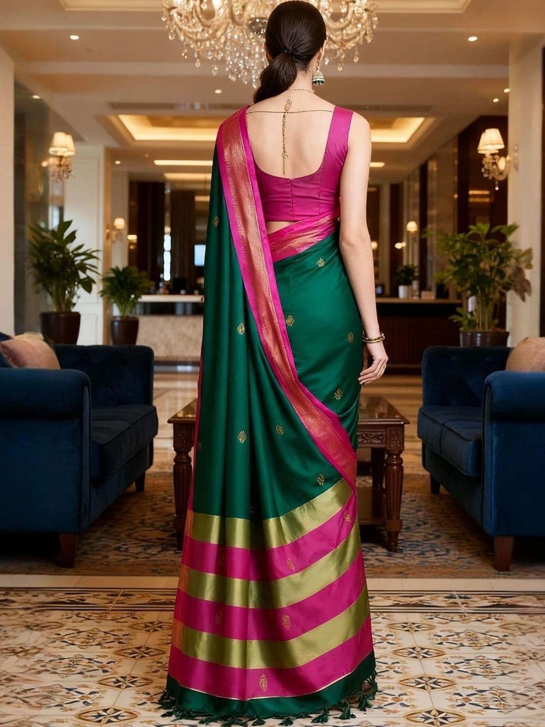 Sangria Embroidered Pure Cotton Heavy Work Kanjeevaram Saree thumbnail 3