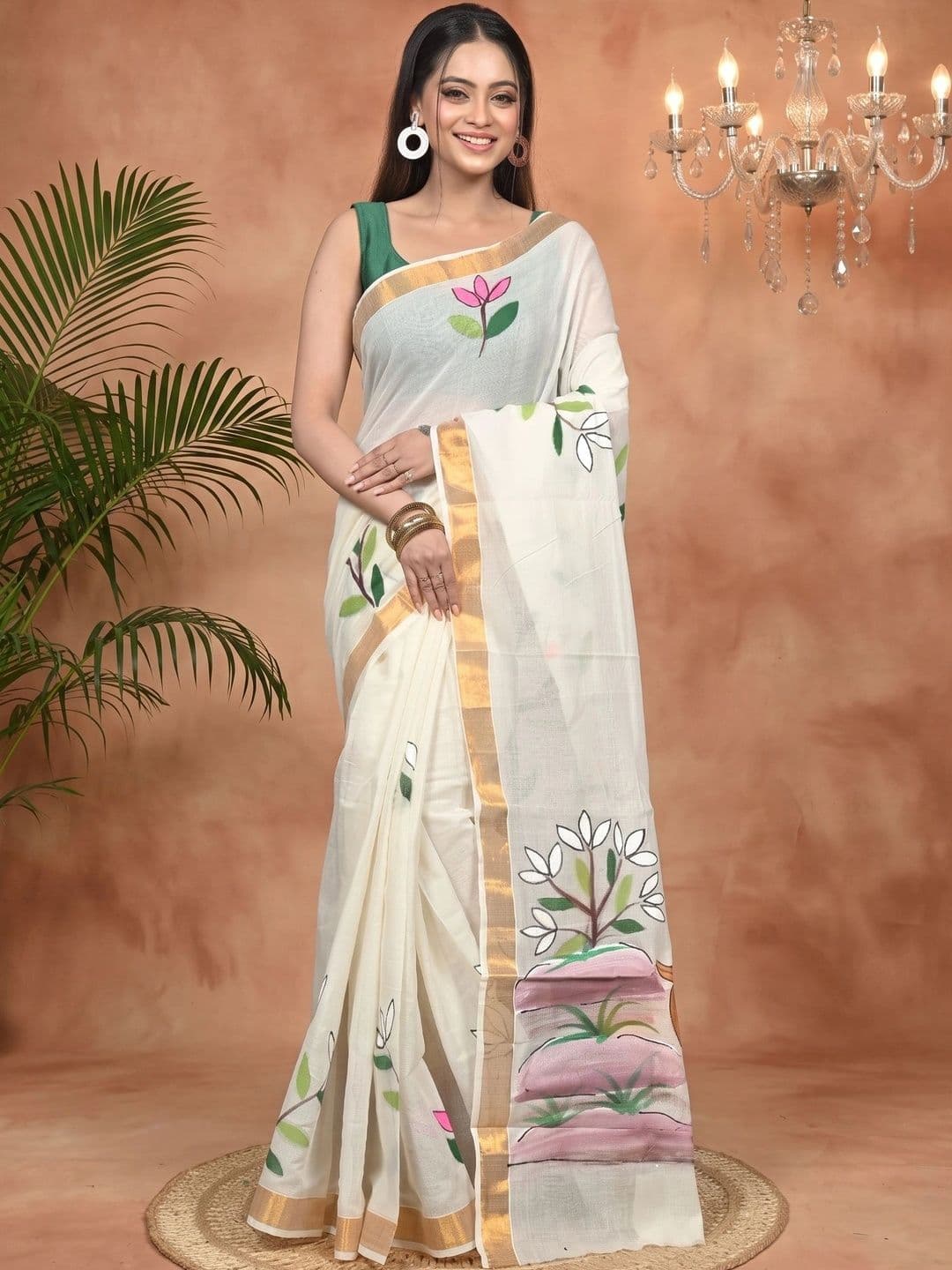 GitAsit Women  Floral Sequinned Pure Cotton Handloom Taant Saree thumbnail 5
