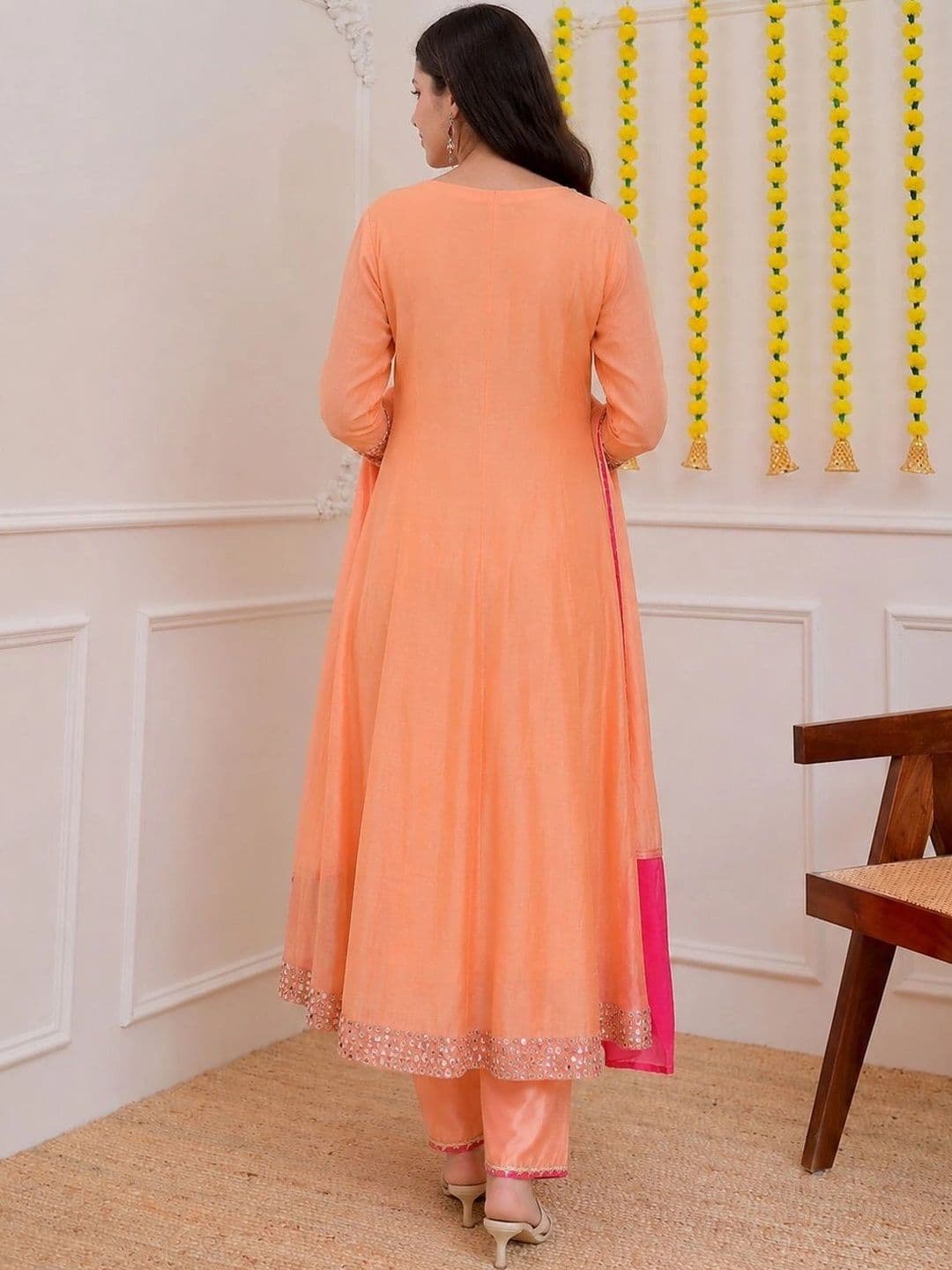 Sangria Women Ethnic Motifs Embroidered Empire Mirror Work Kurta with Trousers & With Dupatta thumbnail 3