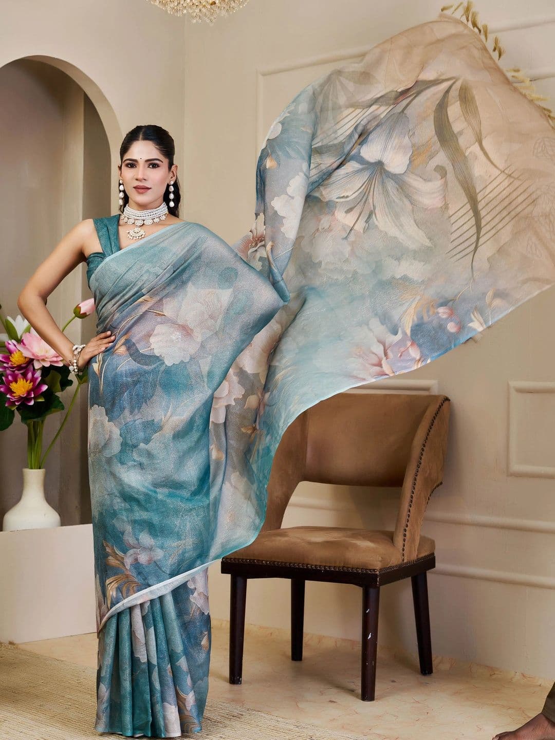 MANVAA Floral Silk Cotton Handloom Saree thumbnail 4