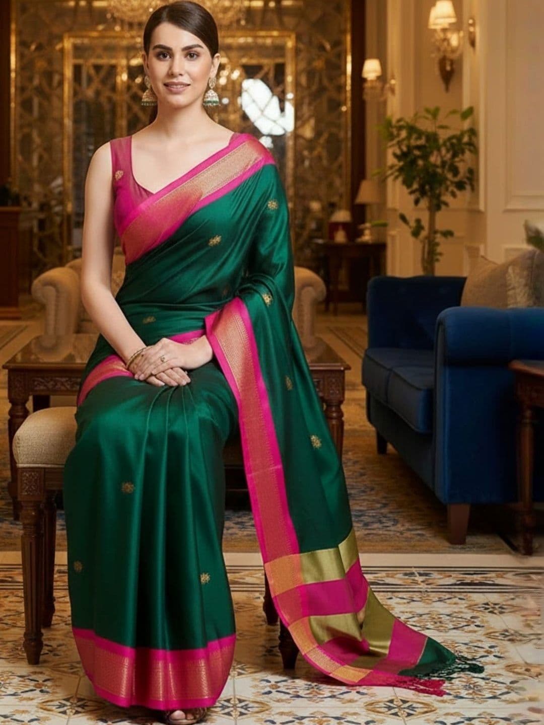 Sangria Embroidered Pure Cotton Heavy Work Kanjeevaram Saree - view 1