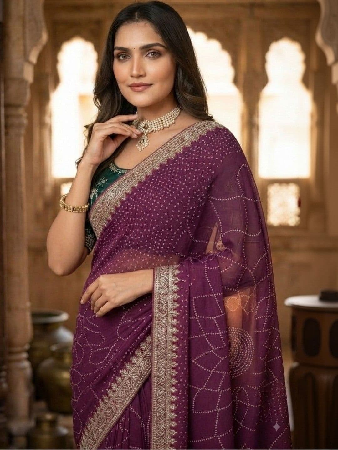 SmileyFashion Bandhani Embroidered Art Silk Designer Saree thumbnail 3
