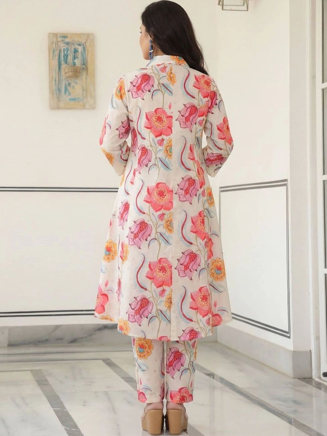 KALINI Women Floral Printed Regular Kurta with Trousers thumbnail 2