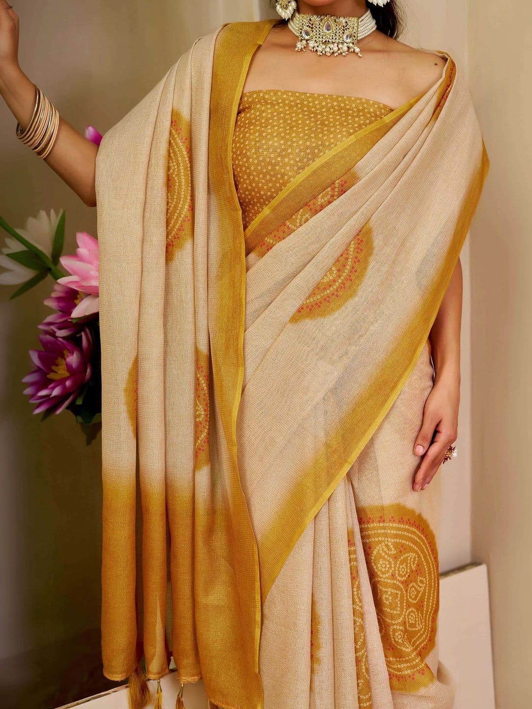 HERE&NOW Women  Floral Silk Cotton Handloom Saree thumbnail 7