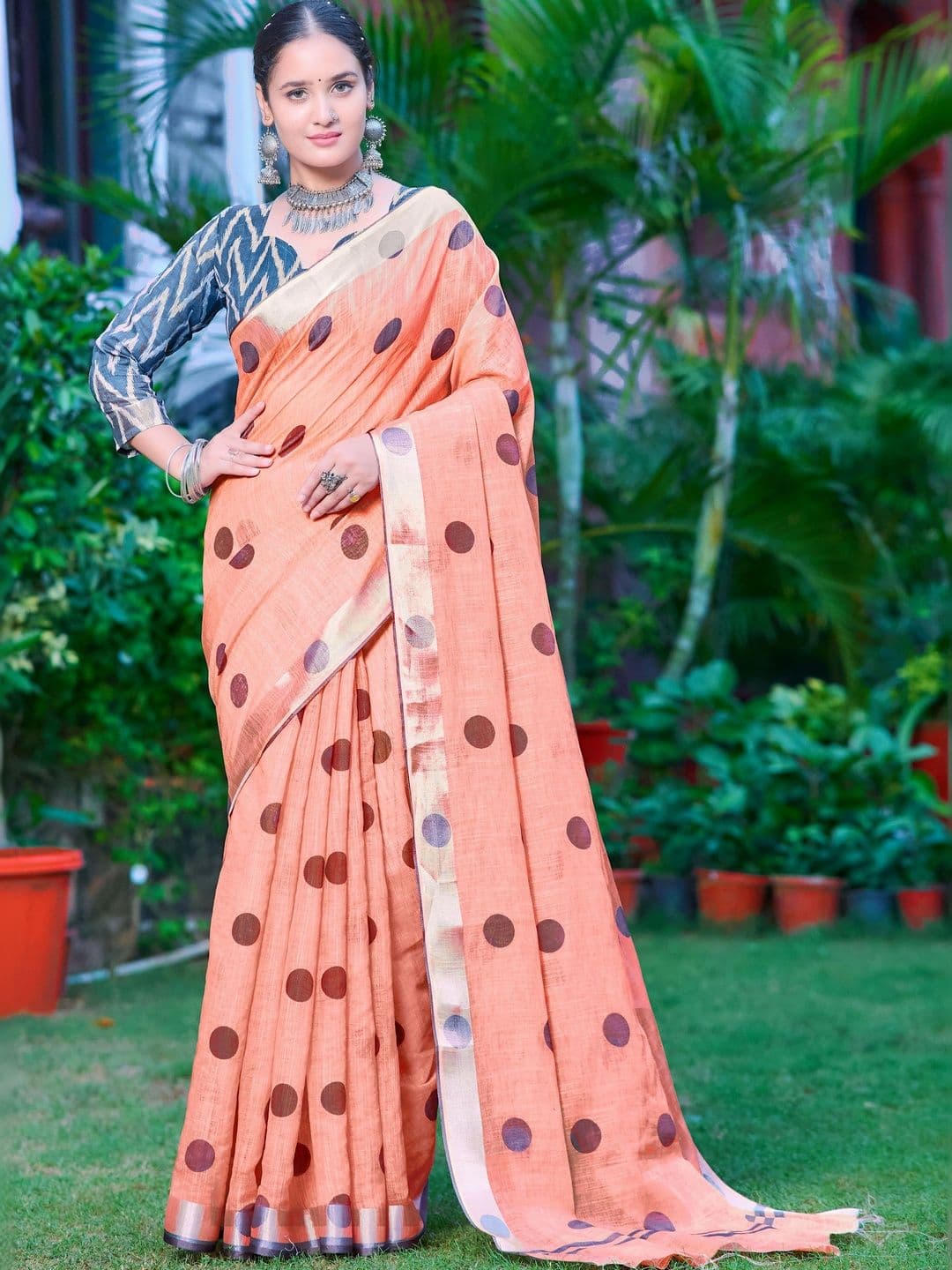 MANVAA Polka Dot Saree - view 1