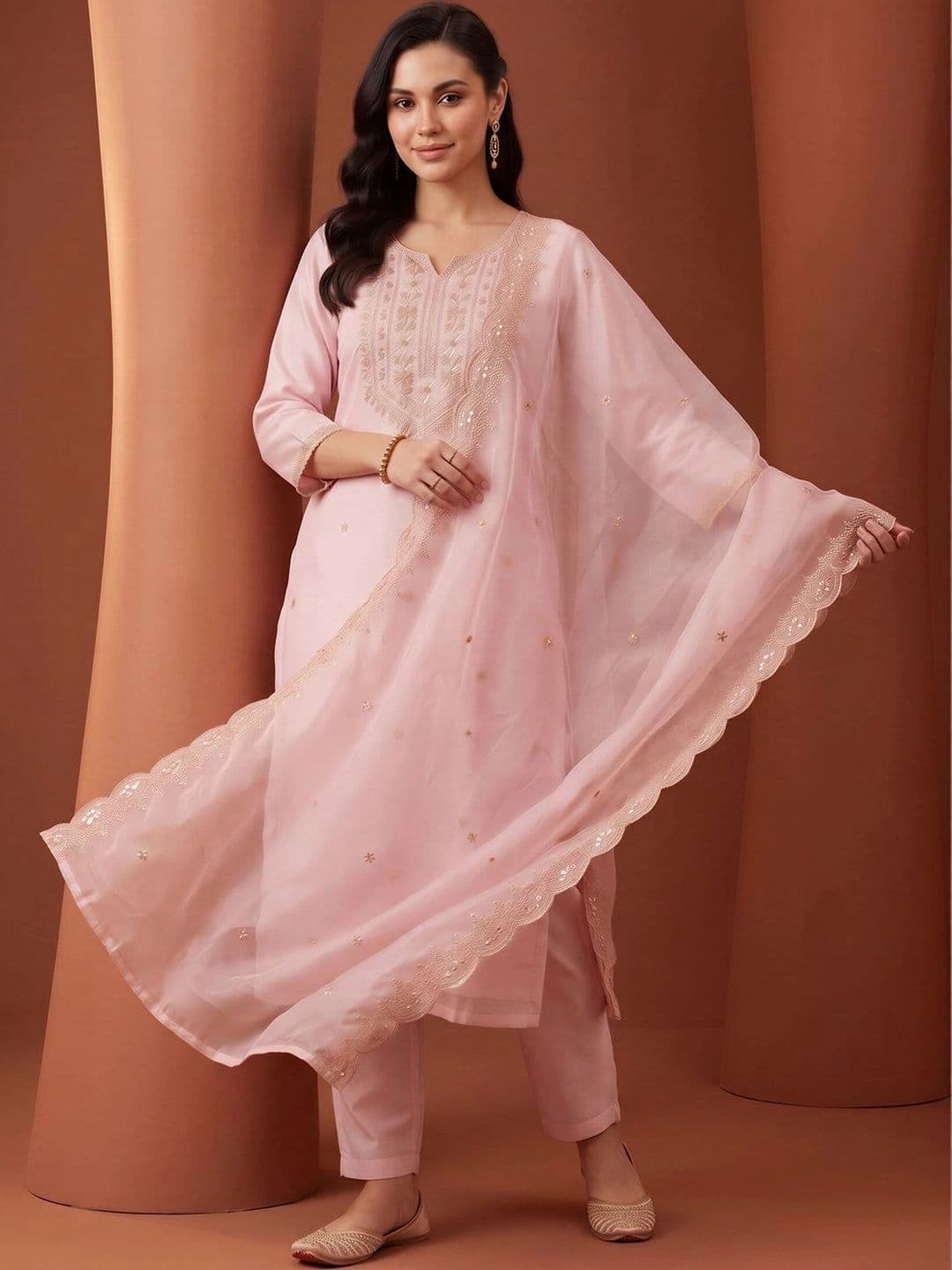 Indo Era Women Ethnic Motifs Embroidered Regular Kurta with Trousers & With Dupatta - view 1