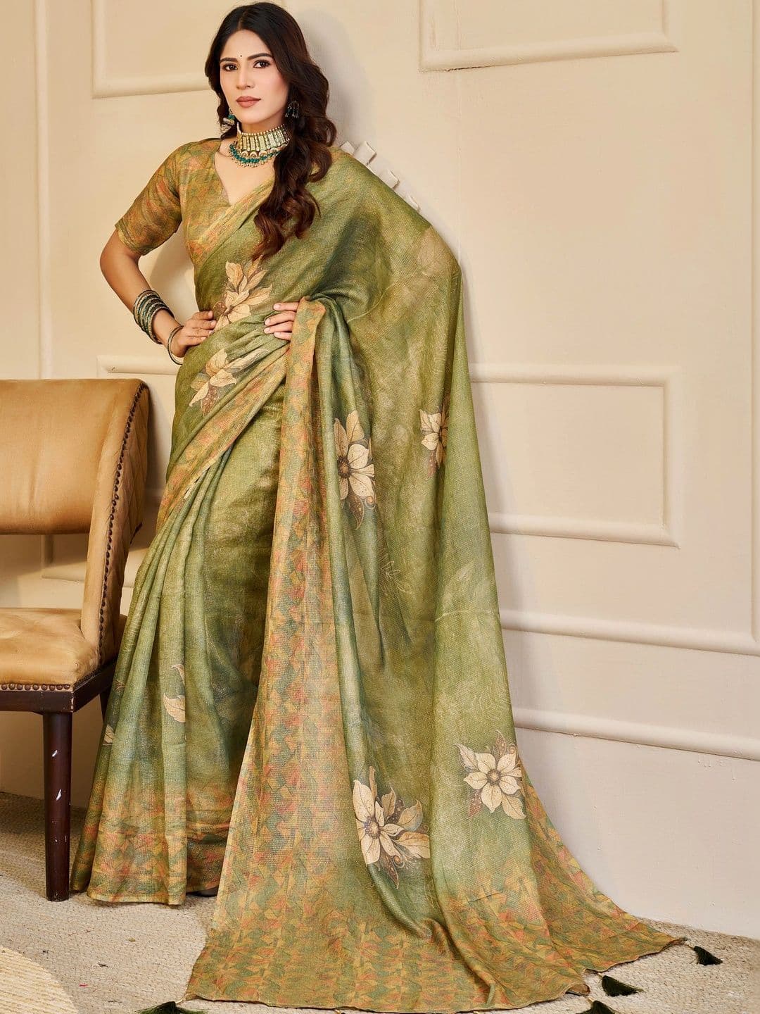 HERE&NOW Floral Silk Cotton Handloom Saree - view 1